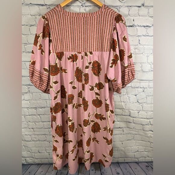 Knox Rose Berry Pink Floral Puff Sleeve Tassel Tie Cottagecore Boho Mini Dress L - Picture 2 of 10